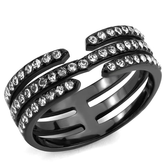 TK3594 - IP Black(Ion Plating) Stainless Steel Ring with Top Grade Crystal  in Clear-0