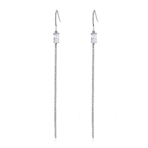 TK3599 - High polished (no plating) Stainless Steel Earrings with AAA Grade CZ  in Clear-0