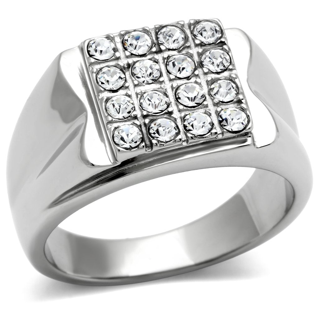 TK359 - High polished (no plating) Stainless Steel Ring with Top Grade Crystal  in Clear-0