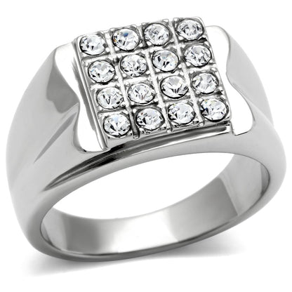 TK359 - High polished (no plating) Stainless Steel Ring with Top Grade Crystal  in Clear-0