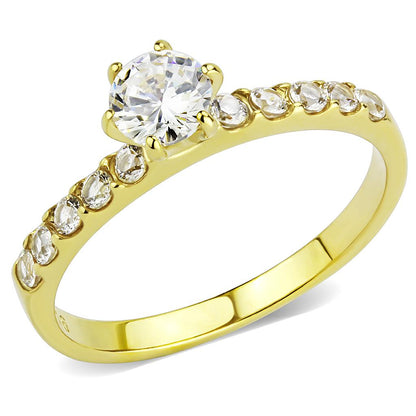 TK3605 - IP Gold(Ion Plating) Stainless Steel Ring with AAA Grade CZ  in Clear-0