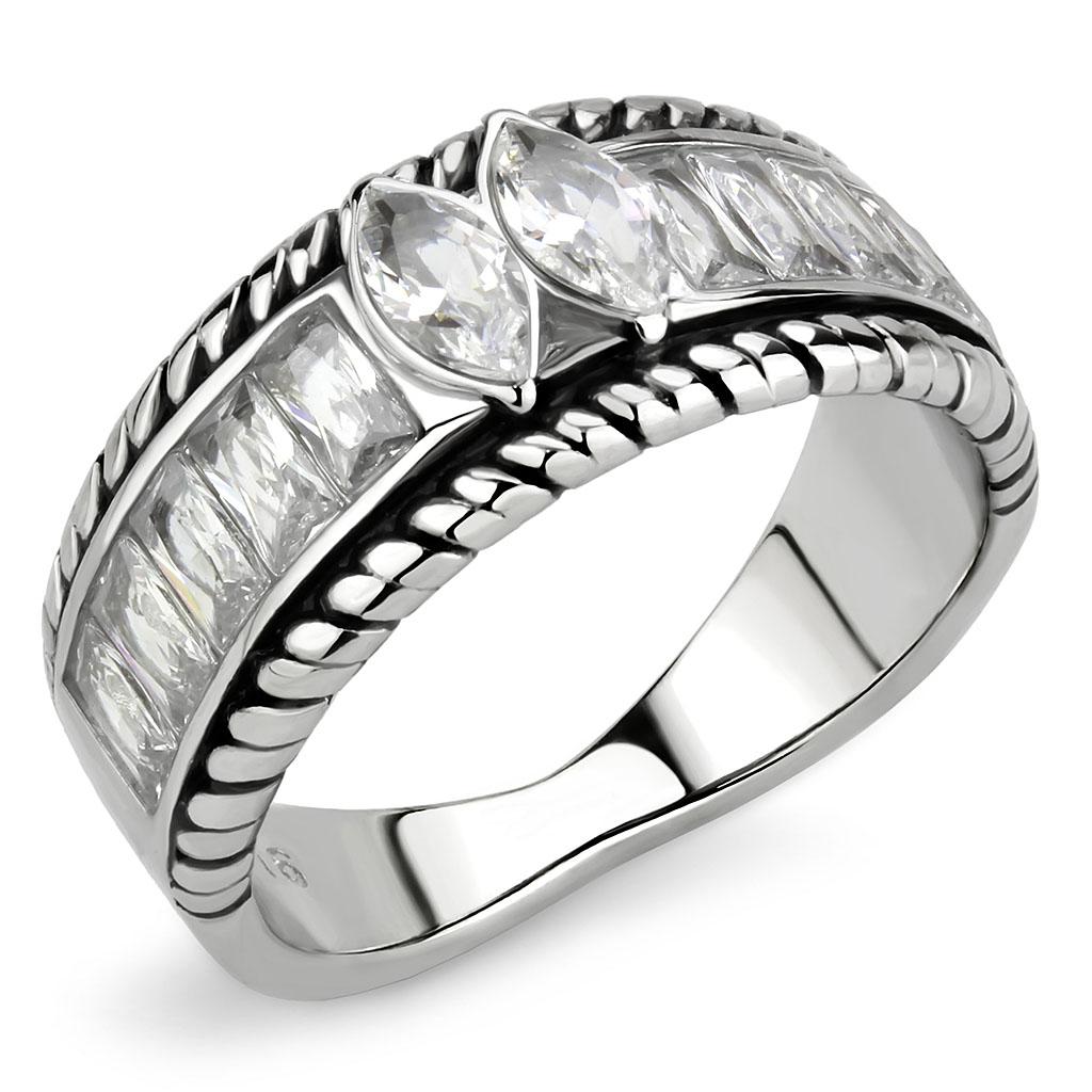 TK3606 - No Plating Stainless Steel Ring with AAA Grade CZ  in Clear-0
