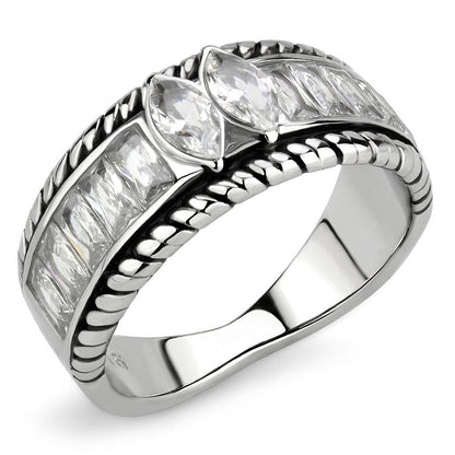 TK3606 - No Plating Stainless Steel Ring with AAA Grade CZ  in Clear-0