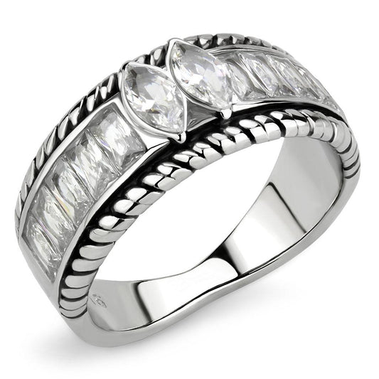 TK3606 - No Plating Stainless Steel Ring with AAA Grade CZ  in Clear-0