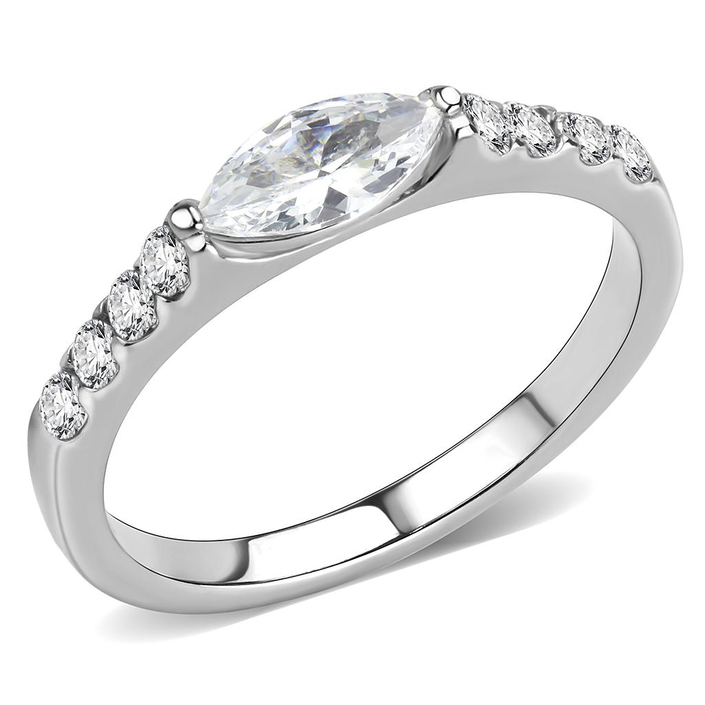 TK3607 - No Plating Stainless Steel Ring with AAA Grade CZ  in Clear-0