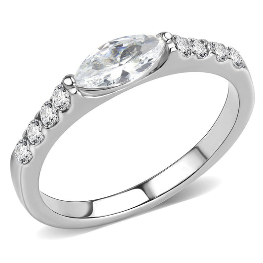 TK3607 - No Plating Stainless Steel Ring with AAA Grade CZ  in Clear-0