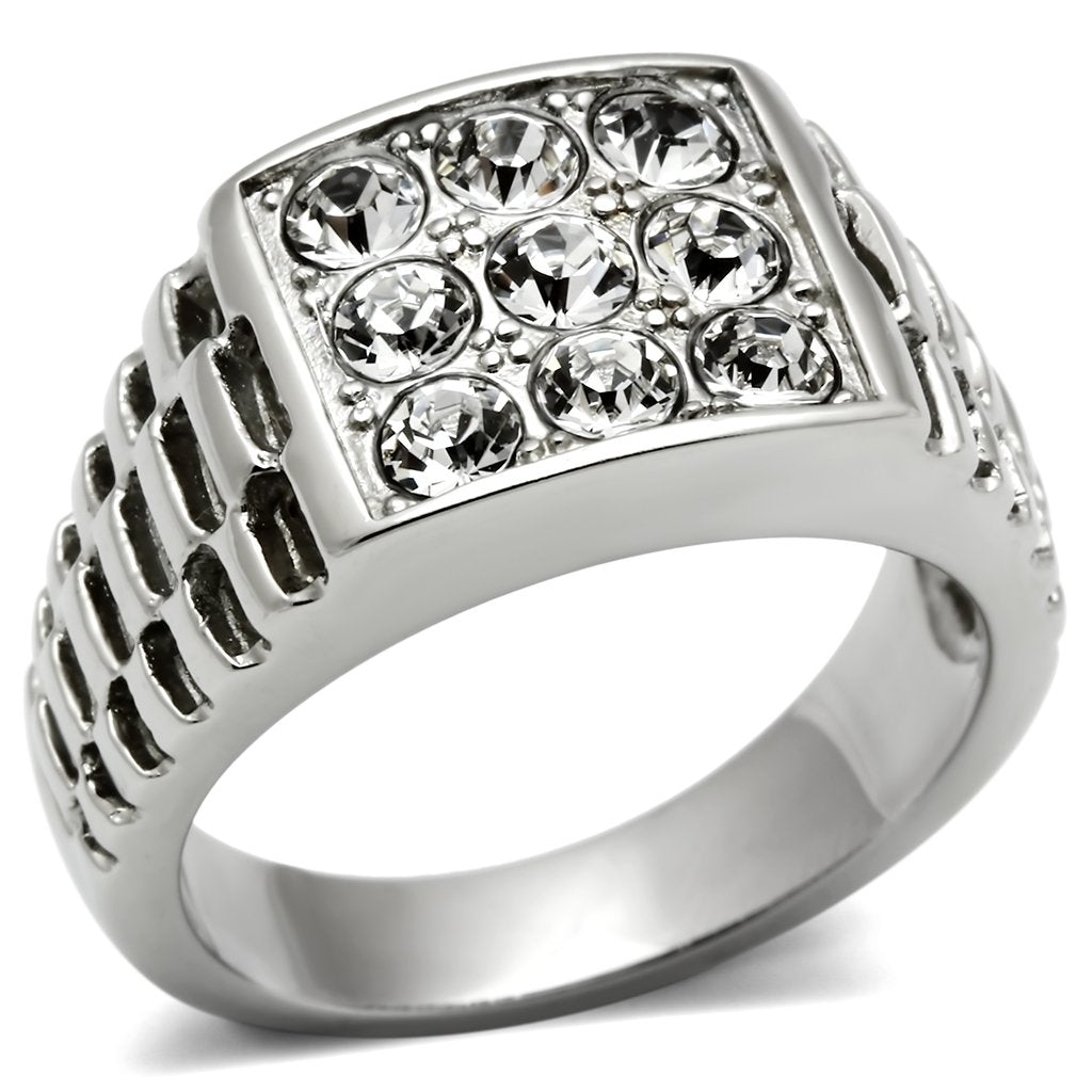TK360 - High polished (no plating) Stainless Steel Ring with Top Grade Crystal  in Clear-0