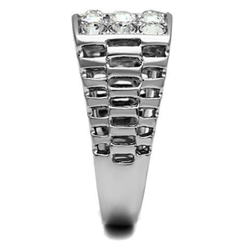 TK360 - High polished (no plating) Stainless Steel Ring with Top Grade Crystal  in Clear-3