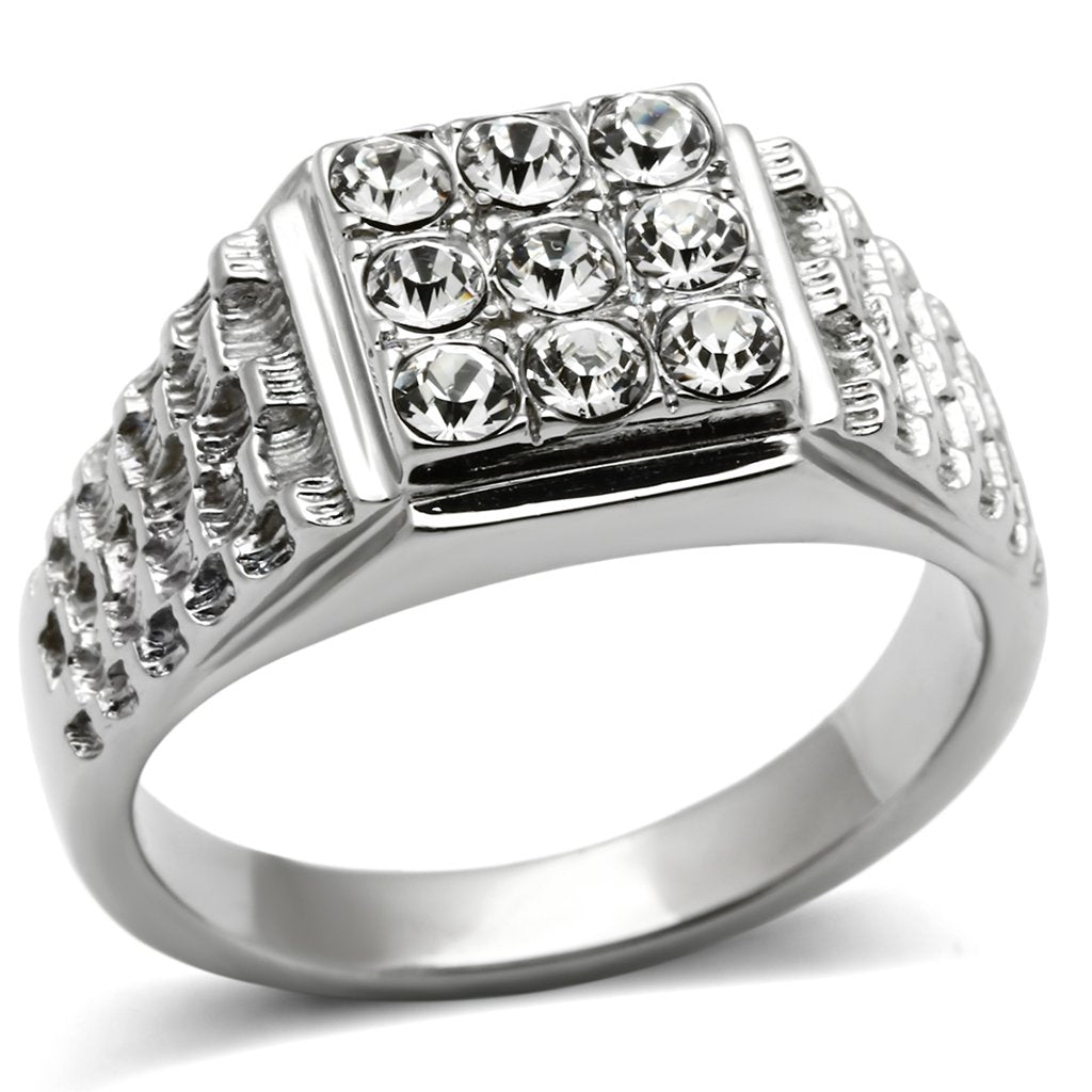 TK361 - High polished (no plating) Stainless Steel Ring with Top Grade Crystal  in Clear-0