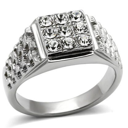 TK361 - High polished (no plating) Stainless Steel Ring with Top Grade Crystal  in Clear-0