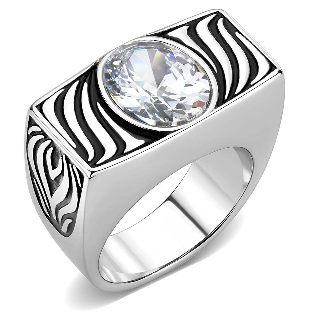 TK3620 - High polished (no plating) Stainless Steel Ring with AAA Grade CZ  in Clear-0