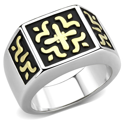 TK3622 - Two-Tone IP Gold (Ion Plating) Stainless Steel Ring with No Stone-0