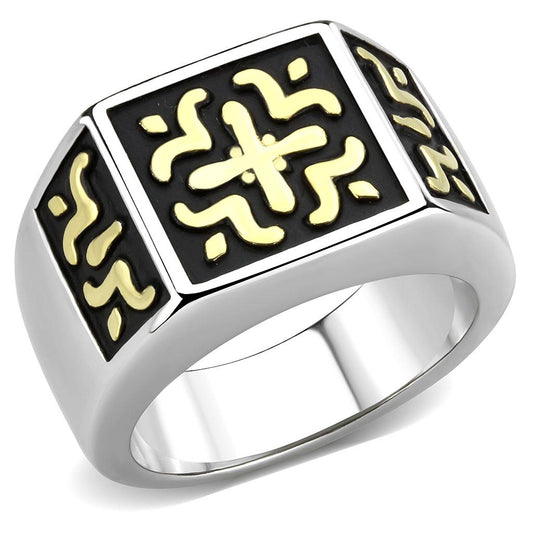 TK3622 - Two-Tone IP Gold (Ion Plating) Stainless Steel Ring with No Stone-0