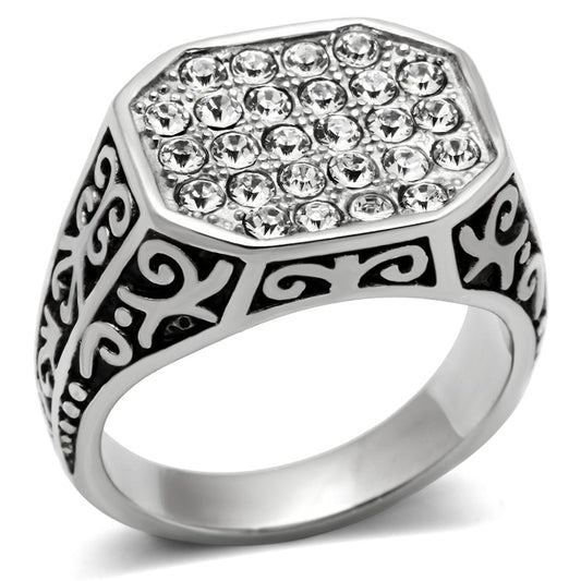 TK362 - High polished (no plating) Stainless Steel Ring with Top Grade Crystal  in Clear-0