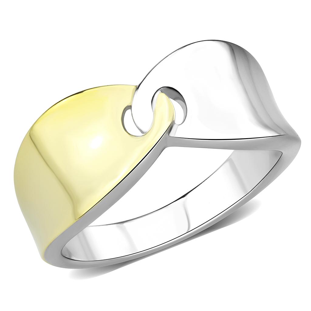 TK3630 - Two-Tone IP Gold (Ion Plating) Stainless Steel Ring with No Stone-0