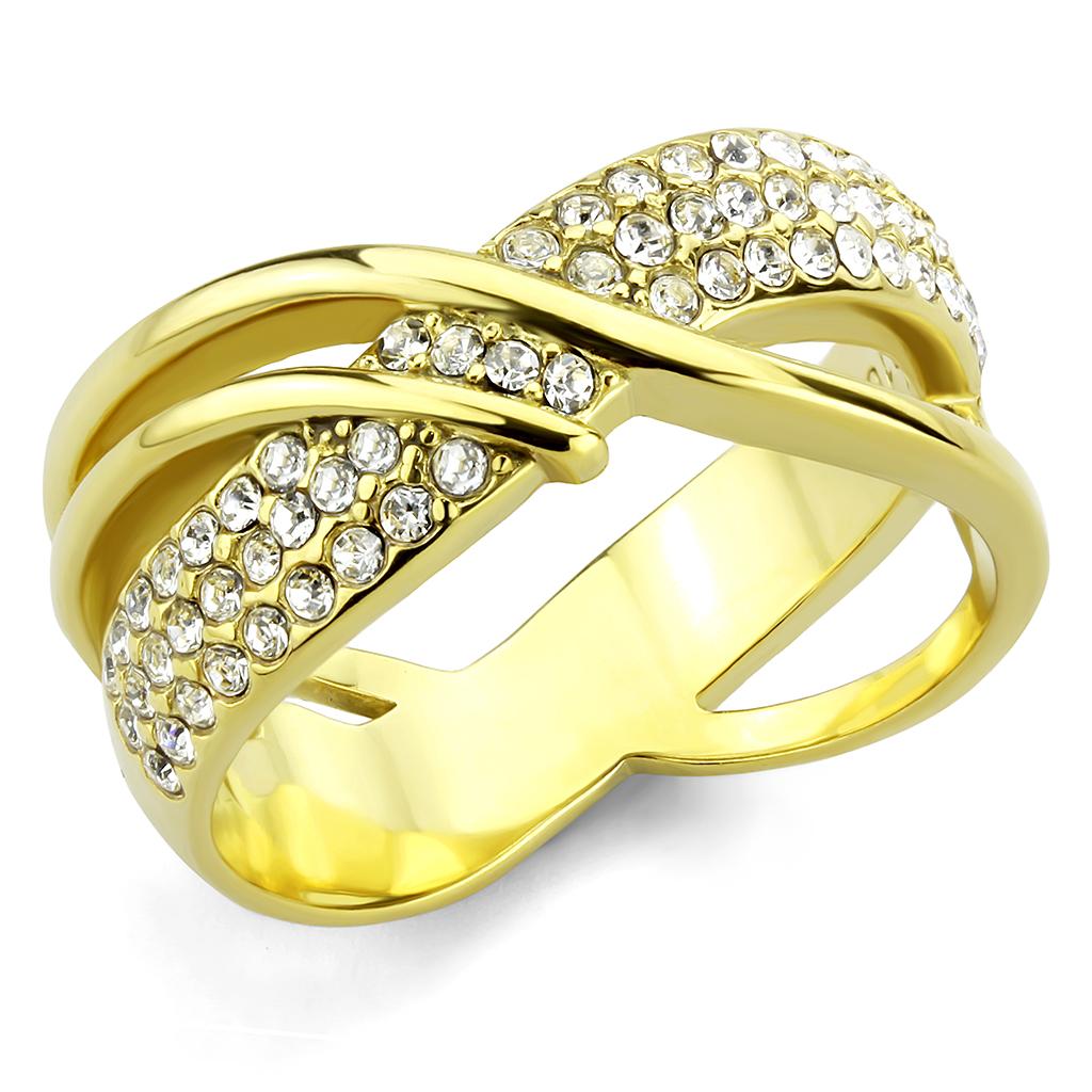 TK3632 - IP Gold(Ion Plating) Stainless Steel Ring with Top Grade Crystal  in Clear-0