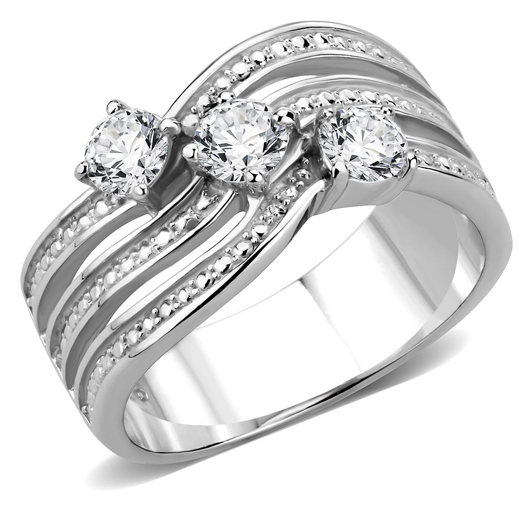 TK3633 - High polished (no plating) Stainless Steel Ring with AAA Grade CZ  in Clear-0