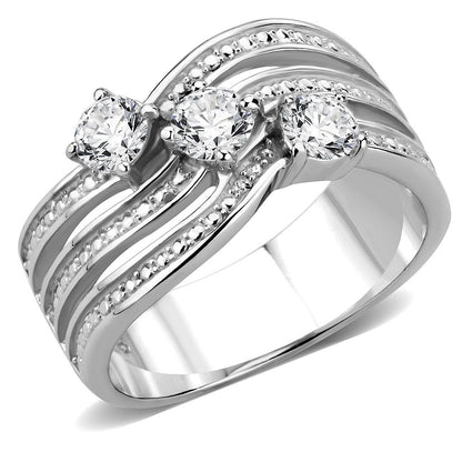 TK3633 - High polished (no plating) Stainless Steel Ring with AAA Grade CZ  in Clear-0