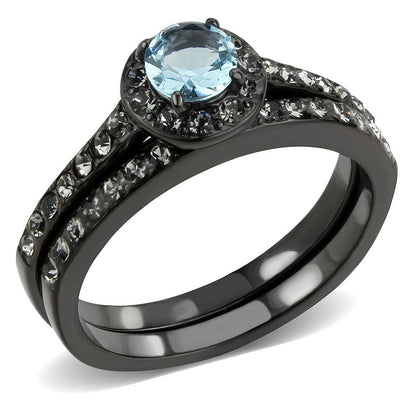TK3634 - IP Black(Ion Plating) Stainless Steel Ring with Synthetic Synthetic Glass in Sea Blue-0