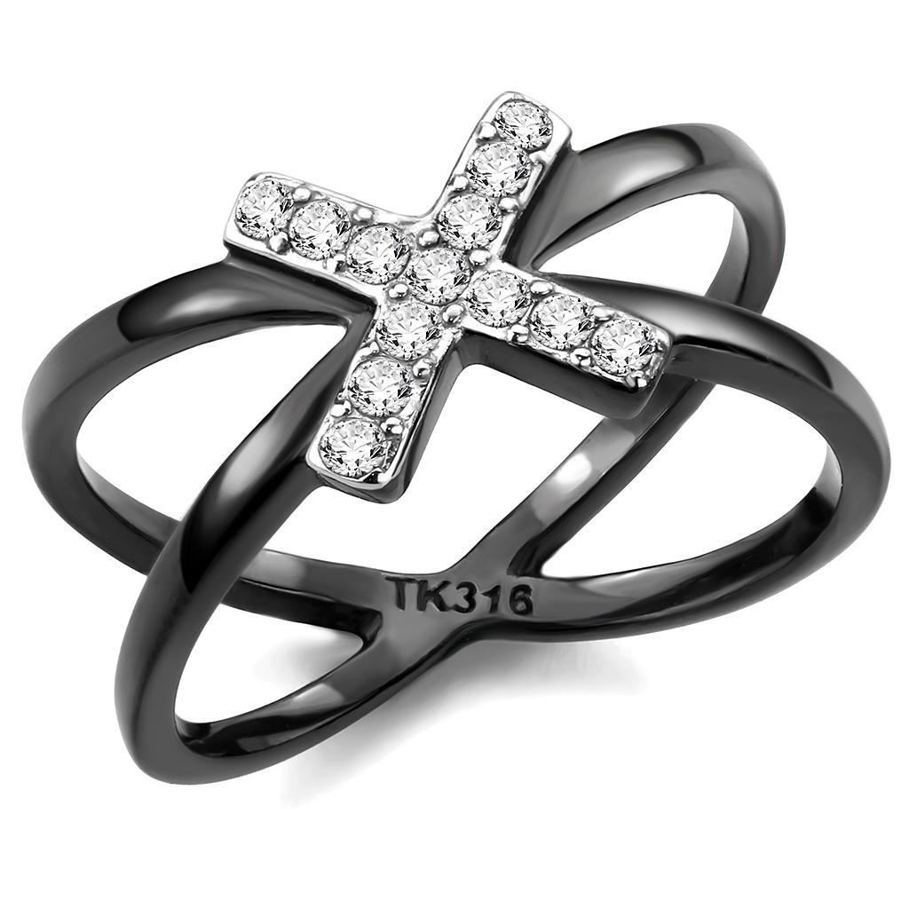 TK3635 - Two-Tone IP Black (Ion Plating) Stainless Steel Ring with AAA Grade CZ  in Clear-0