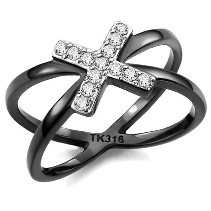 TK3635 - Two-Tone IP Black (Ion Plating) Stainless Steel Ring with AAA Grade CZ  in Clear-0