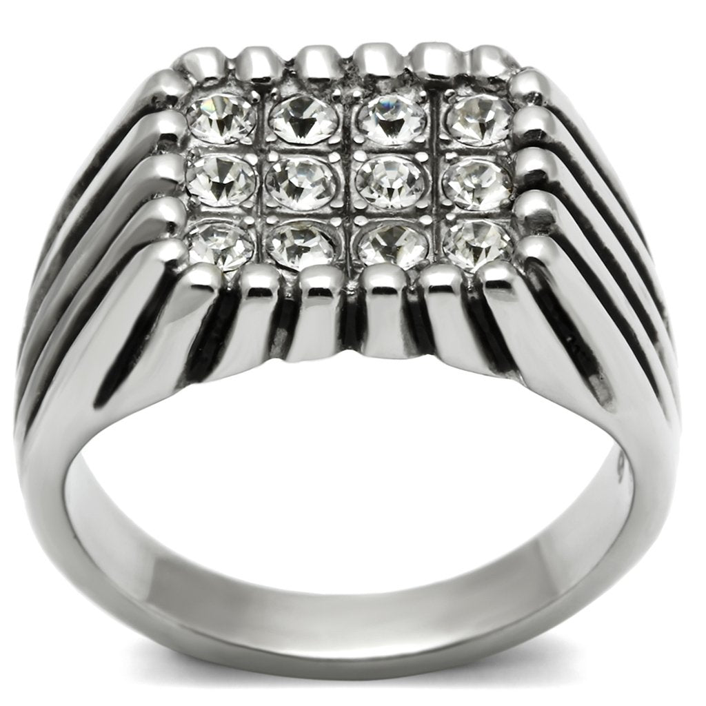 TK363 - High polished (no plating) Stainless Steel Ring with Top Grade Crystal  in Clear-0