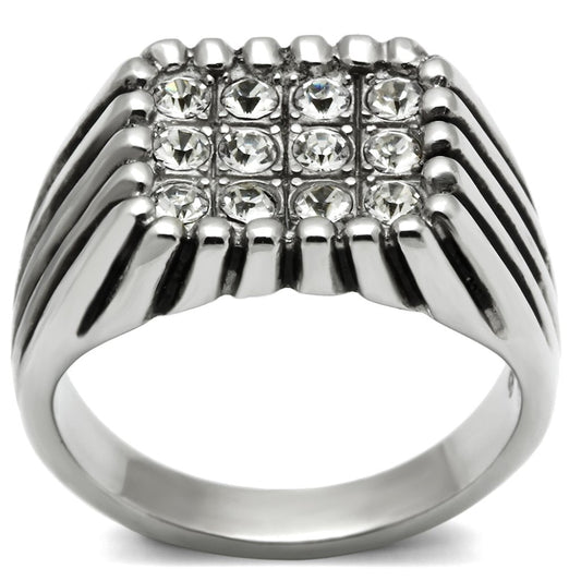 TK363 - High polished (no plating) Stainless Steel Ring with Top Grade Crystal  in Clear-0
