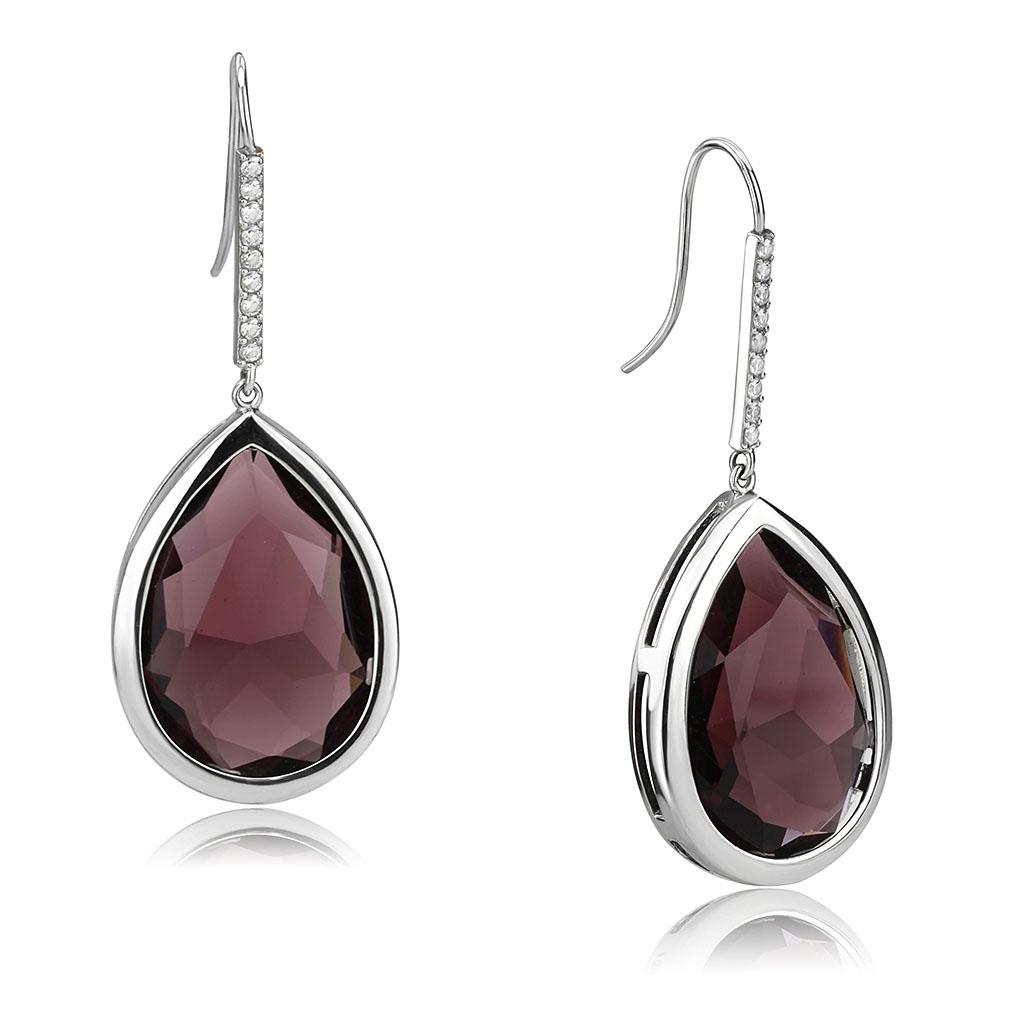 TK3647 - High polished (no plating) Stainless Steel Earrings with Top Grade Crystal  in Amethyst-0