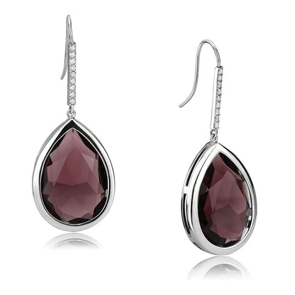 TK3647 - High polished (no plating) Stainless Steel Earrings with Top Grade Crystal  in Amethyst-0