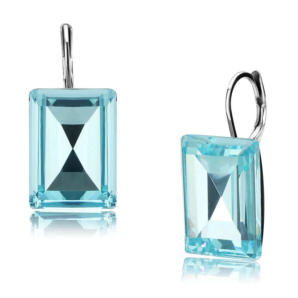 TK3649 - High polished (no plating) Stainless Steel Earrings with Top Grade Crystal  in Sea Blue-0
