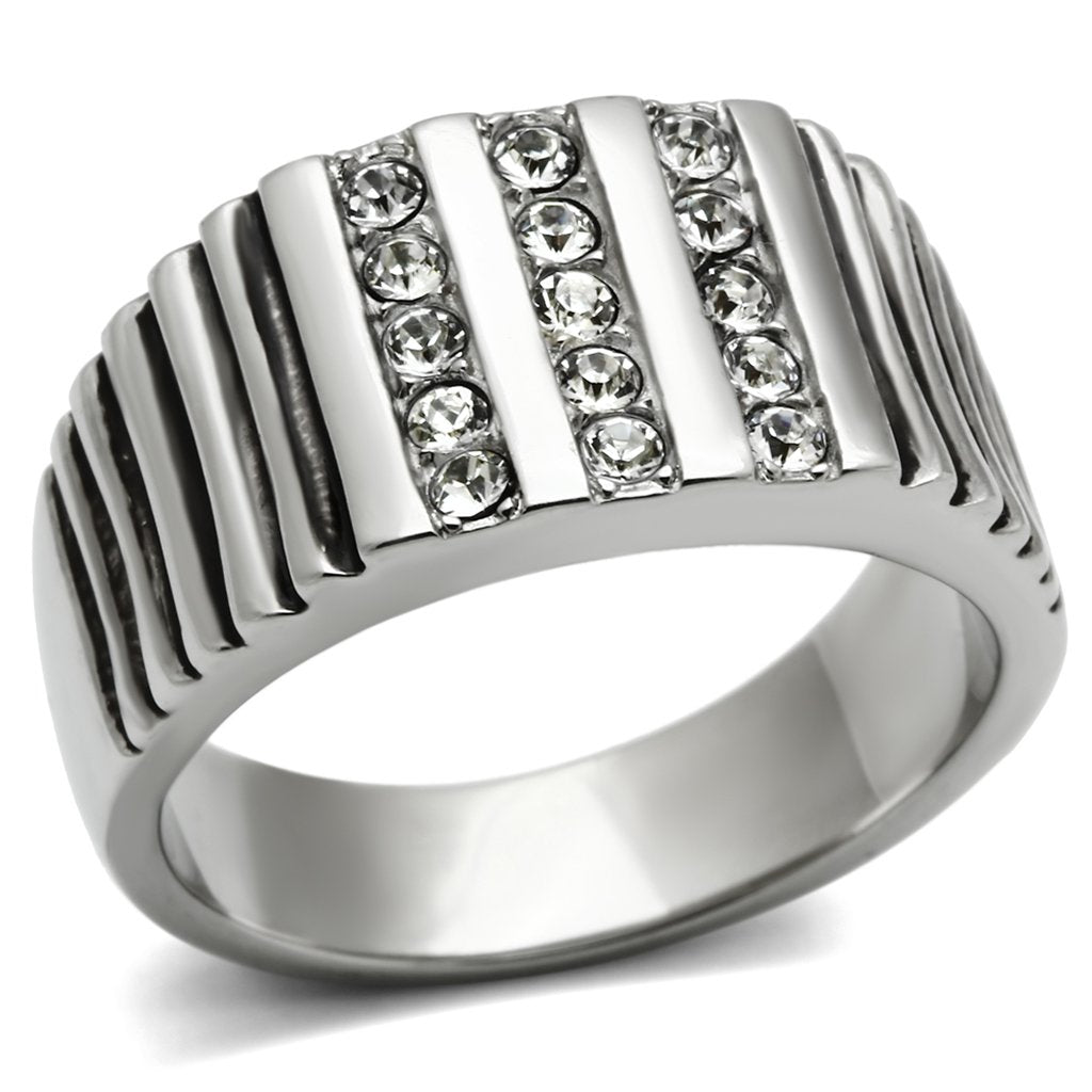TK364 - High polished (no plating) Stainless Steel Ring with Top Grade Crystal  in Clear-0