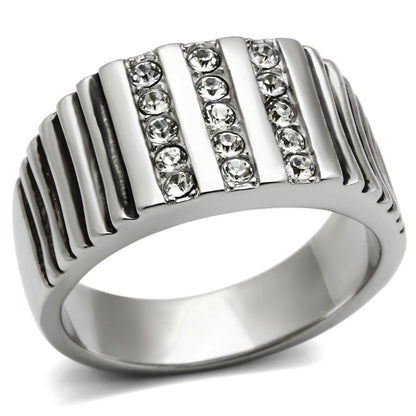 TK364 - High polished (no plating) Stainless Steel Ring with Top Grade Crystal  in Clear-0