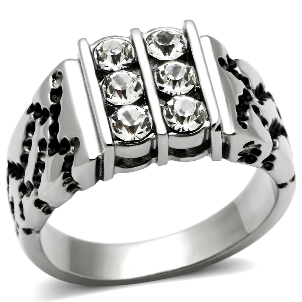 TK365 - High polished (no plating) Stainless Steel Ring with Top Grade Crystal  in Clear-0