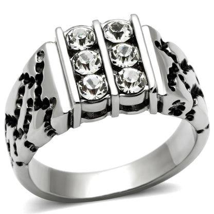 TK365 - High polished (no plating) Stainless Steel Ring with Top Grade Crystal  in Clear-0