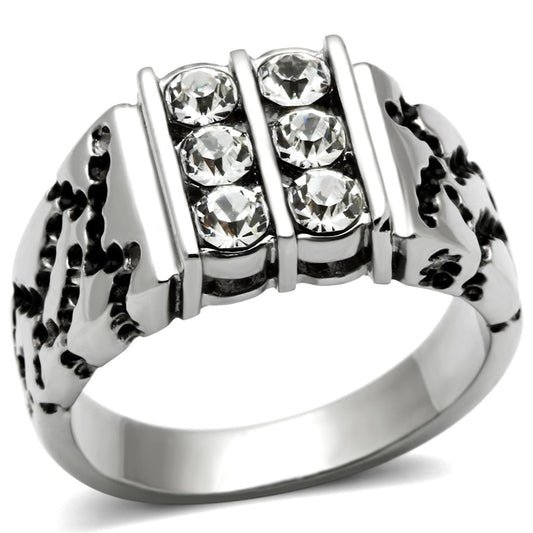 TK365 - High polished (no plating) Stainless Steel Ring with Top Grade Crystal  in Clear-0