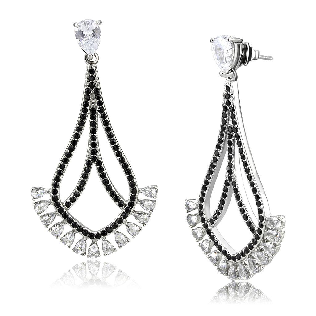 TK3664 - High polished (no plating) Stainless Steel Earrings with AAA Grade CZ  in Clear-0