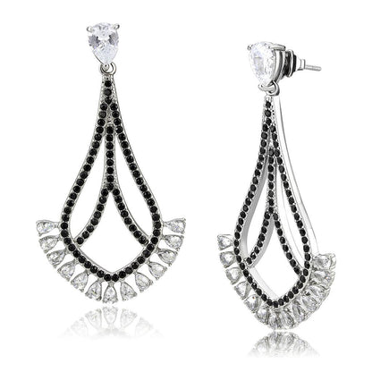 TK3664 - High polished (no plating) Stainless Steel Earrings with AAA Grade CZ  in Clear-0