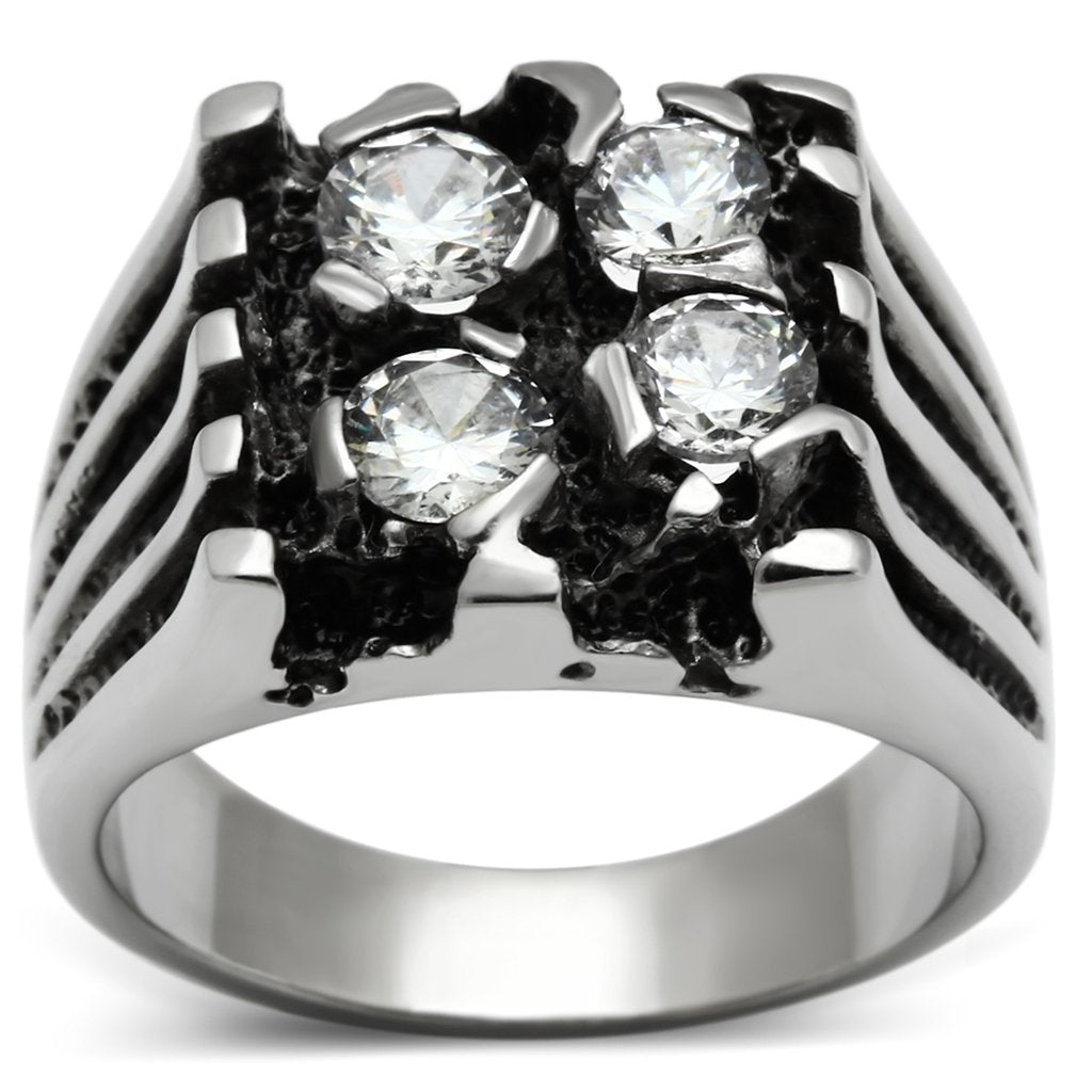 TK366 - High polished (no plating) Stainless Steel Ring with AAA Grade CZ  in Clear-0