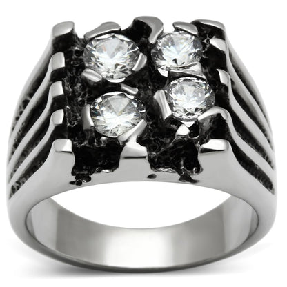 TK366 - High polished (no plating) Stainless Steel Ring with AAA Grade CZ  in Clear-0