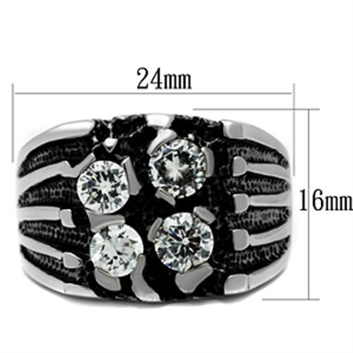TK366 - High polished (no plating) Stainless Steel Ring with AAA Grade CZ  in Clear-1