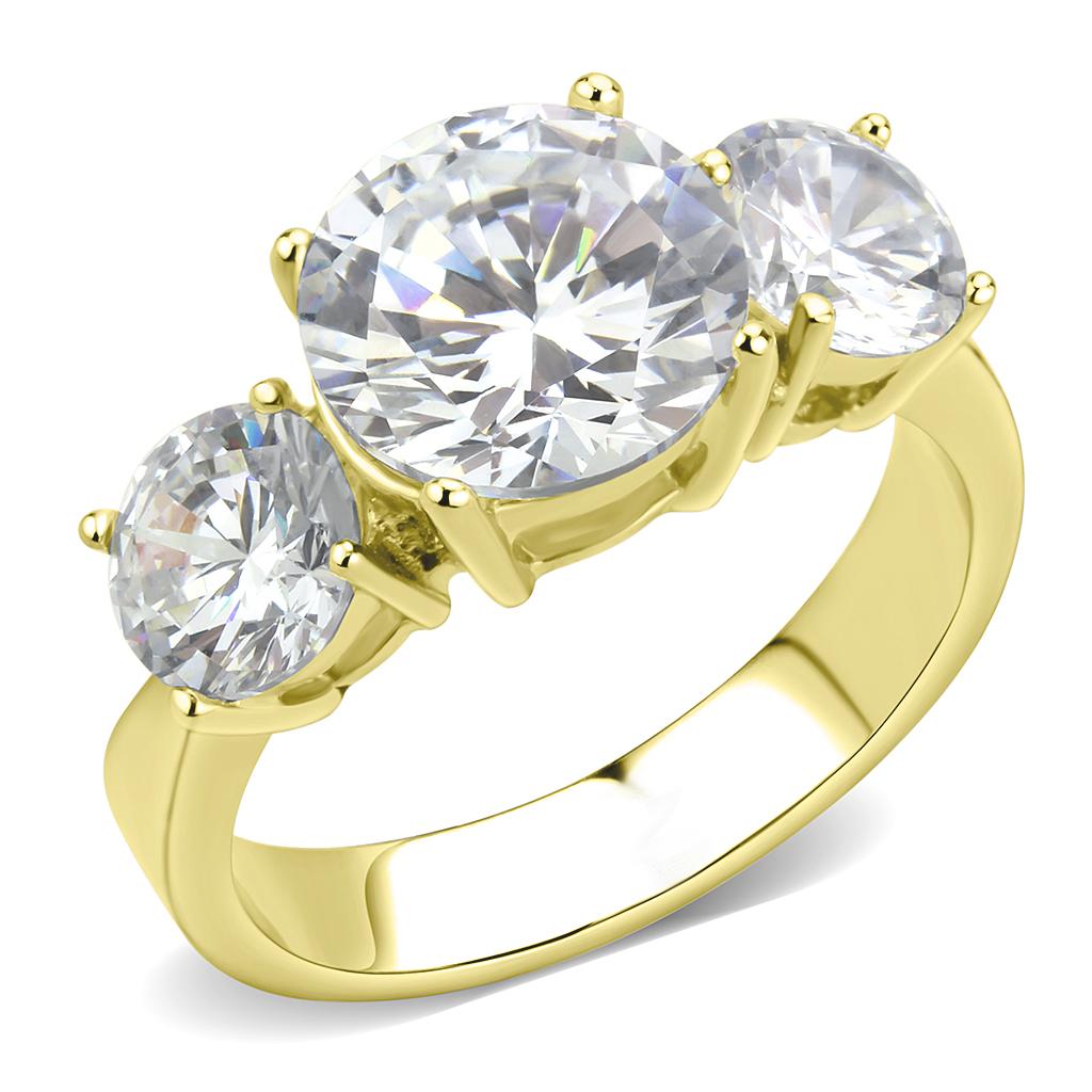 TK3672 - IP Gold(Ion Plating) Stainless Steel Ring with AAA Grade CZ  in Clear-0