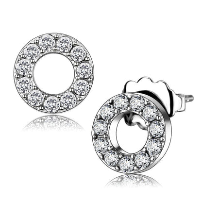 TK3679 - High polished (no plating) Stainless Steel Earrings with AAA Grade CZ  in Clear-0