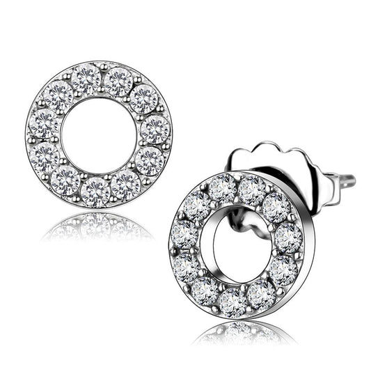 TK3679 - High polished (no plating) Stainless Steel Earrings with AAA Grade CZ  in Clear-0