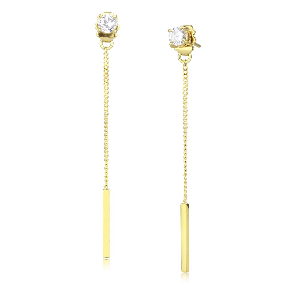 TK3681 - IP Gold(Ion Plating) Stainless Steel Earrings with AAA Grade CZ  in Clear-0