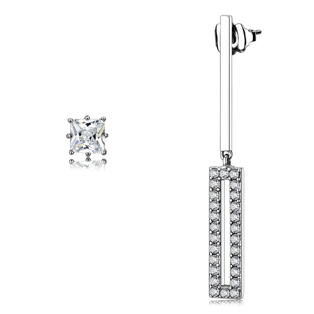 TK3682 - High polished (no plating) Stainless Steel Earrings with AAA Grade CZ  in Clear-0