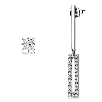 TK3682 - High polished (no plating) Stainless Steel Earrings with AAA Grade CZ  in Clear-0