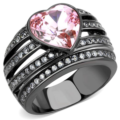 TK3686 - IP Black(Ion Plating) Stainless Steel Ring with Top Grade Crystal  in Light Rose-0