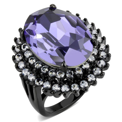 TK3687 - IP Black(Ion Plating) Stainless Steel Ring with Top Grade Crystal  in Tanzanite-0