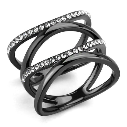 TK3689 - IP Light Black  (IP Gun) Stainless Steel Ring with Top Grade Crystal  in Clear-0