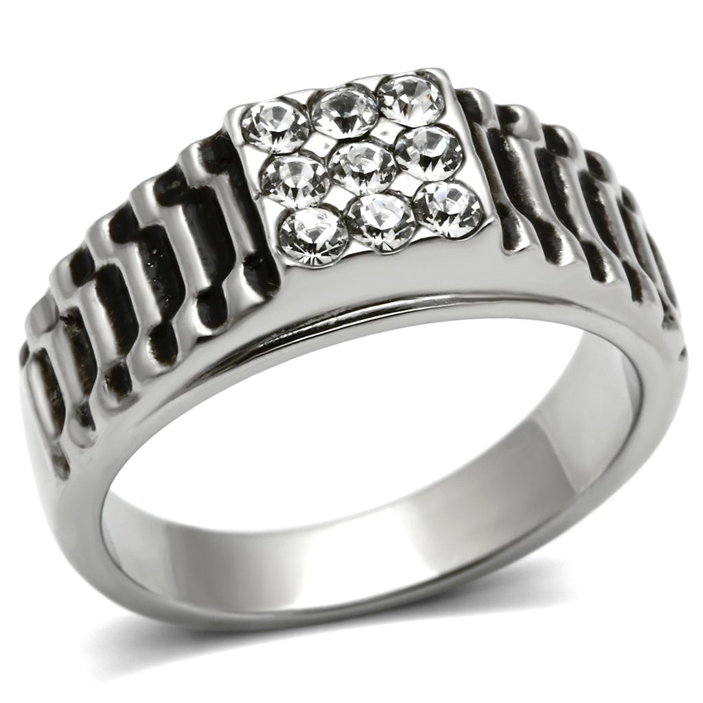 TK368 - High polished (no plating) Stainless Steel Ring with Top Grade Crystal  in Clear-0